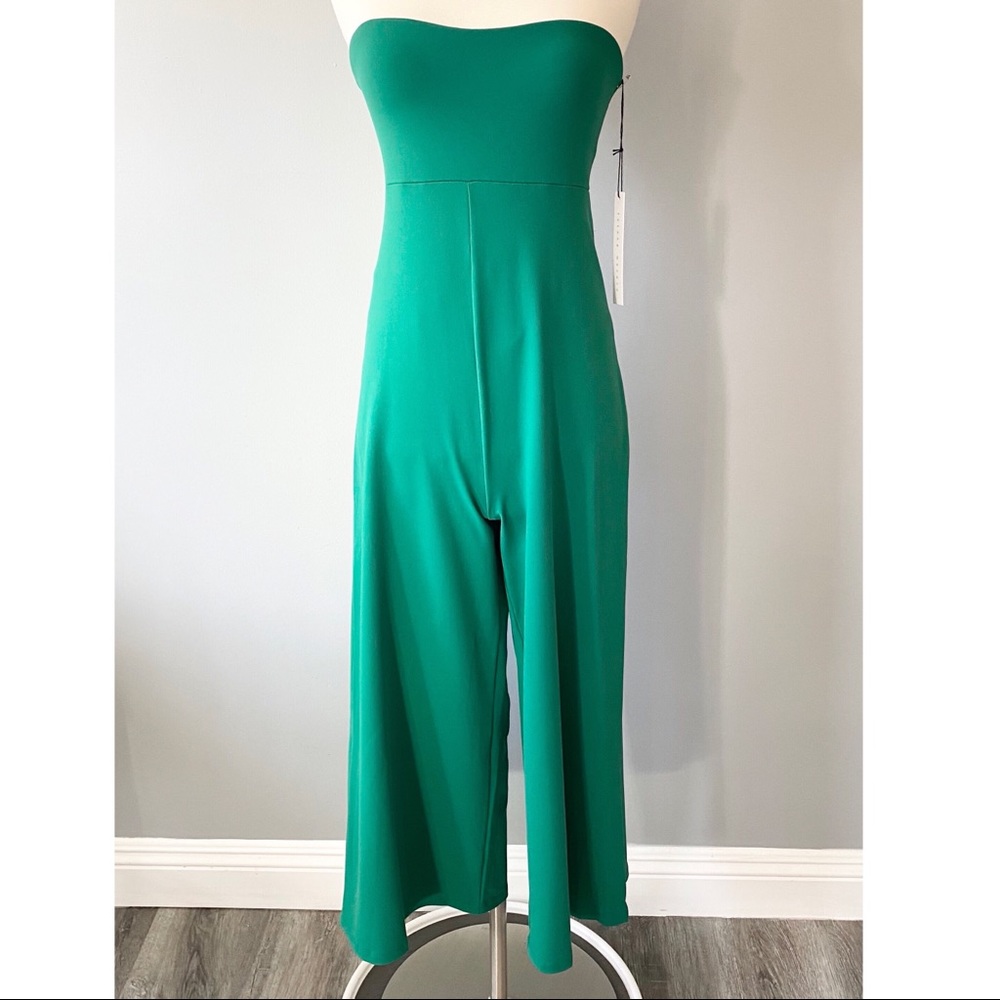 Susana Monaco Womens Green Tube Top Wide Pull On Cropped Leg Jumpsuit Size XS